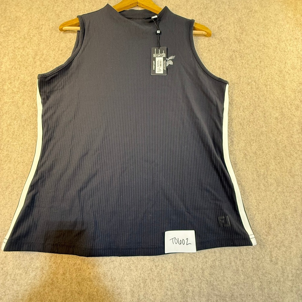 FootJoy Womens Sleeveless Funnel Neck Golf Top Black Ribbed 36728 CN Large NWT